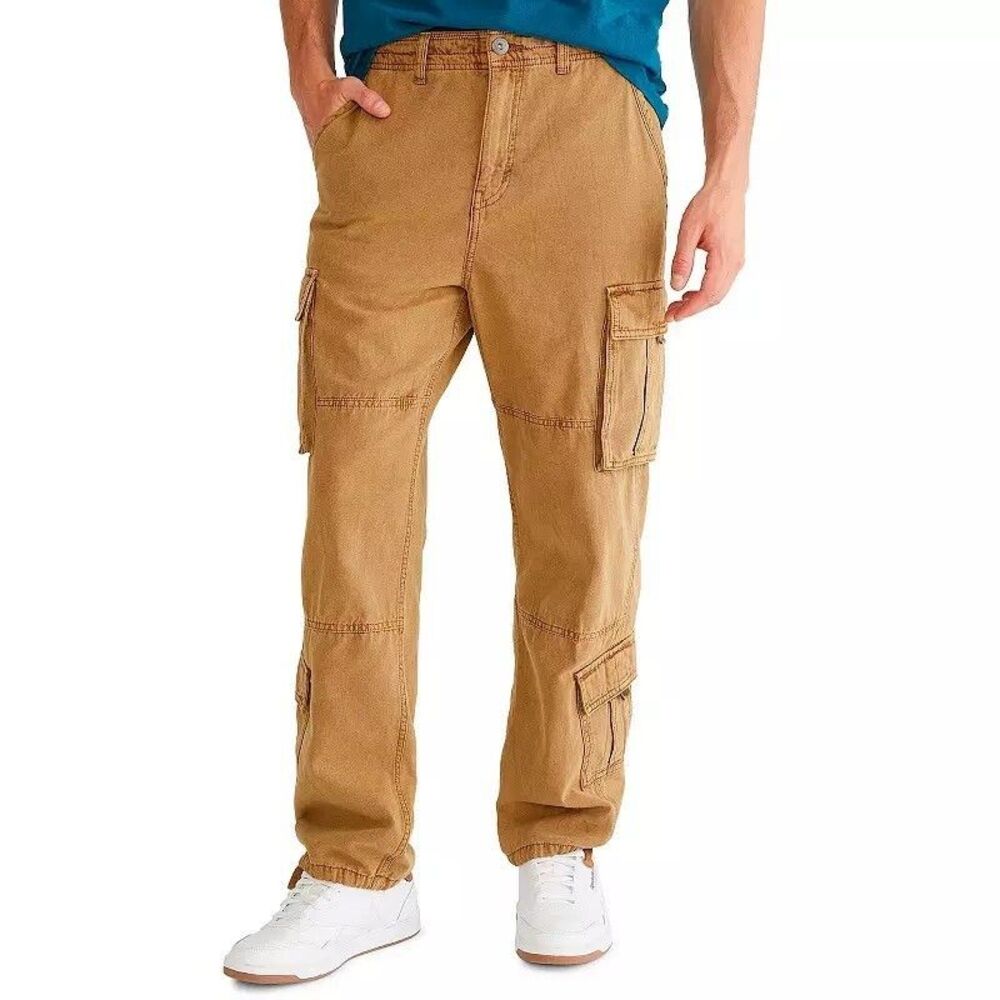 Aeropostale Baggy Cargo Pants Mens M Brown Canvas Tie Hem Non Stretch NEW